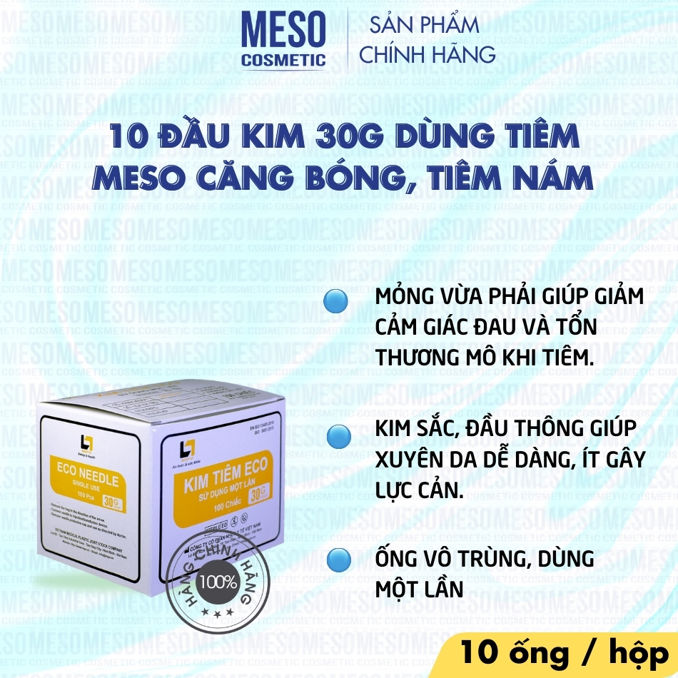 10 đầu kim 30G dùng tiêm meso căng bóng, tiêm nám